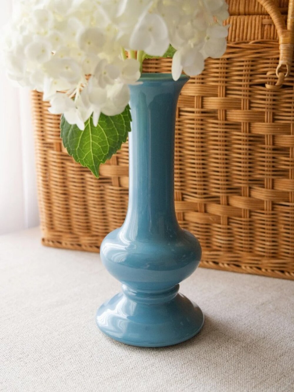 Vintage Tall Blue Ceramic Pottery Vase Marked USA